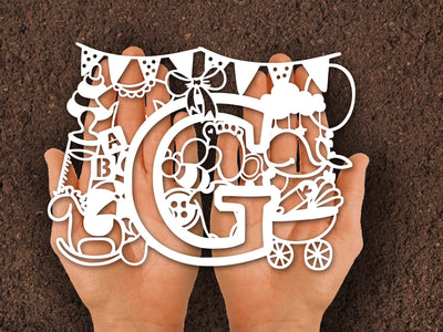 Cute Baby shower Alphabet Paper cut SVG Johan Ru designs 