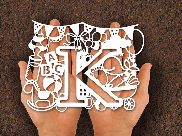 Cute Baby shower Alphabet Paper cut SVG Johan Ru designs 