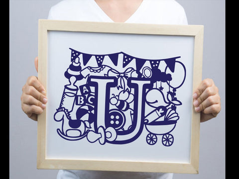 Cute Baby shower Alphabet Paper cut SVG Johan Ru designs 