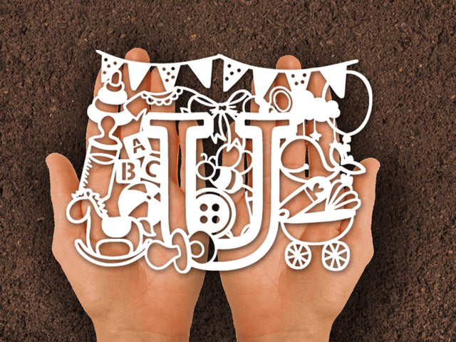 Cute Baby shower Alphabet Paper cut SVG Johan Ru designs 