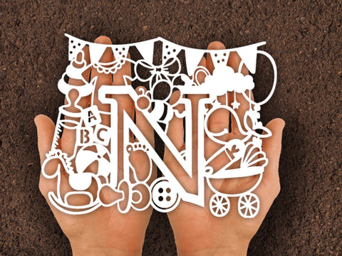 Cute Baby shower alphabets Paper cut SVG Johan Ru designs 
