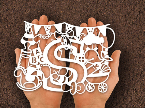 Cute baby Shower Alphabets Paper cut SVG Johan Ru designs 