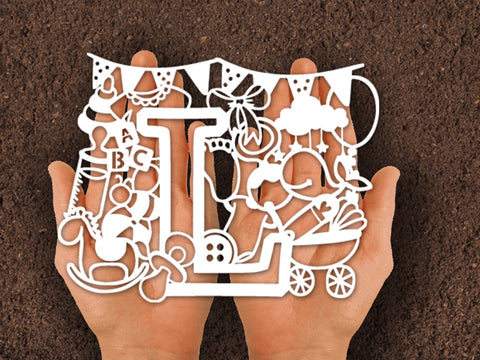 Cute Baby shower alphabets Paper cut SVG Johan Ru designs 