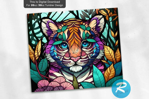 Cute Baby Tiger Stained Glass 20 oz / 30 oz Tumbler PNG Sublimation Regulrcrative 