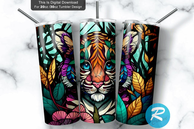 Cute Baby Tiger Stained Glass 20 oz / 30 oz Tumbler PNG Sublimation Regulrcrative 
