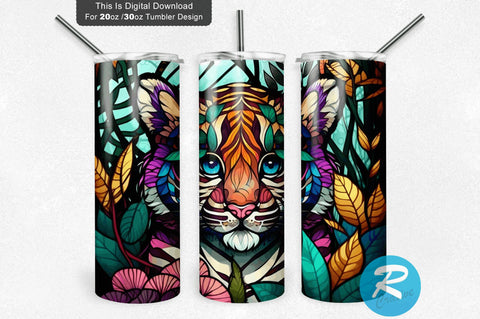 Cute Baby Tiger Stained Glass 20 oz / 30 oz Tumbler PNG Sublimation Regulrcrative 