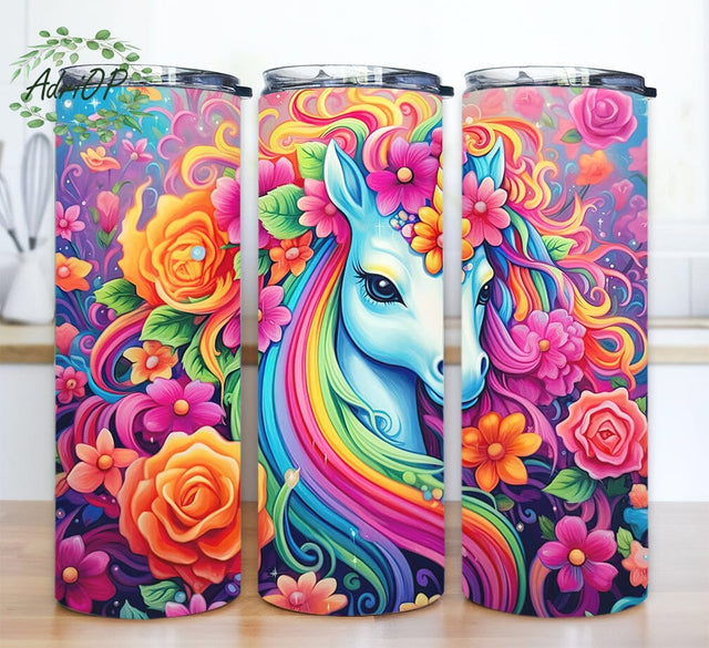 Cute Baby Unicorn Flowers 20oz Skinny Tumbler Png, Rainbow Unicorn Tumbler, Rainbow Unicorn Flowers Png, Colorful Flowers Png, Unicorn Sublimation Design Sublimation AdriOP 