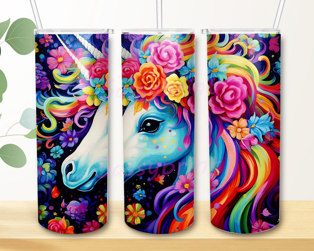 Cute Baby Unicorn Flowers 20oz Skinny Tumbler Png, Rainbow Unicorn Tumbler, Rainbow Unicorn Flowers Png, Colorful Flowers Png, Unicorn Sublimation Design Sublimation sassyprint 