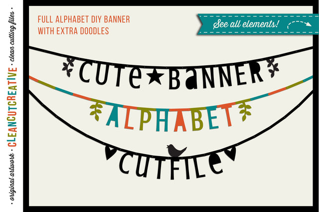 Cute Banner Alphabet - bunting garland letter banner cutfile SVG CleanCutCreative 