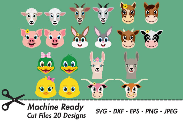 Cute Barnyard Animal Face Bundle | Farm SVG SVG Captain Creative 