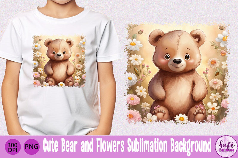 Cute Bear and Flowers Sublimation Background Sublimation Safi Design 