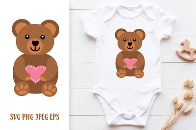 Cute bear holding heart. Valentines Day for kids SVG LaBelezoka 