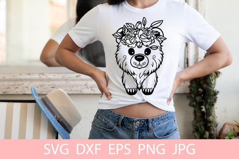 Cute Bear With Flowers SVG File Free For Commercial Use SVG Sintegra 