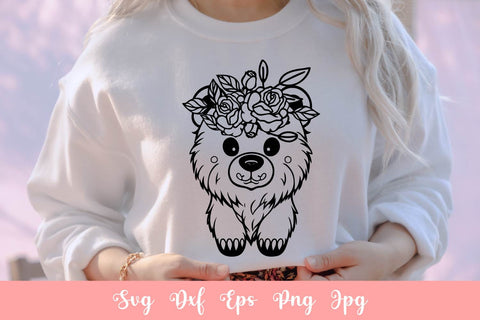 Cute Bear With Flowers SVG File Free For Commercial Use SVG Sintegra 