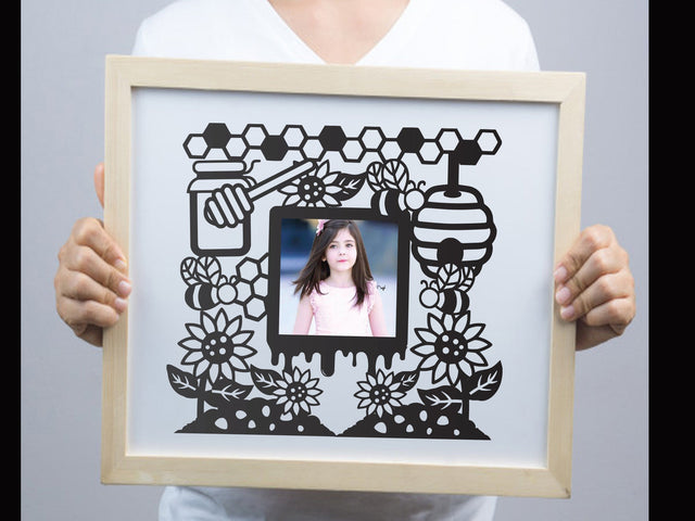 Cute Bee Honey Frame Paper cut SVG Johan Ru designs 