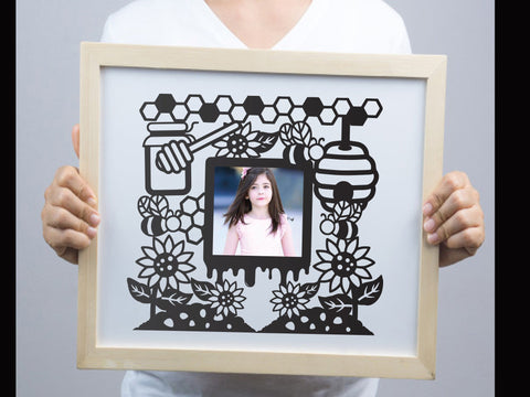 Cute Bee Honey Frame Paper cut SVG Johan Ru designs 