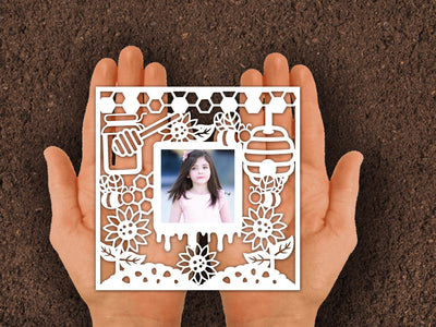 Cute Bee Honey Frame Paper cut SVG Johan Ru designs 