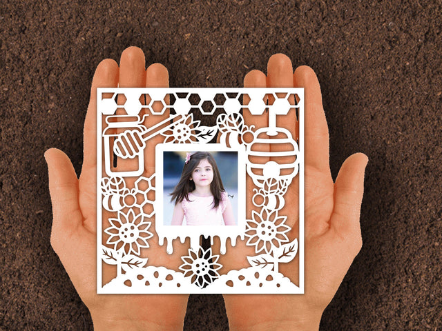 Cute Bee Honey Frame Paper cut SVG Johan Ru designs 