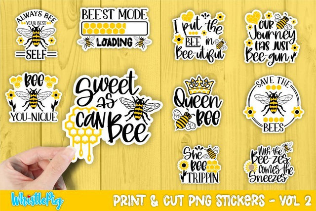 Cute Bee Printable Sticker Mini Bundle Sublimation Whistlepig Designs 