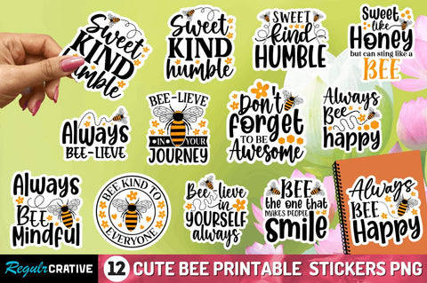 Cute Bee Printable Stickers Sublimation Bundle Sublimation Regulrcrative 
