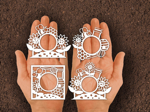 Cute Bee Sunflower Honey Circle Frame Paper cut SVG Johan Ru designs 