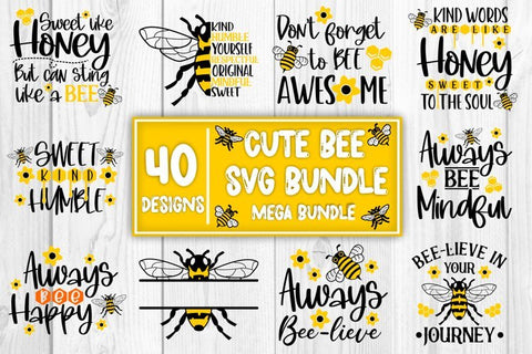 Cute Bee SVG Mega Bundle Honey Bee SVG Bumble Bee SVG Bee Quotes Bundle SVG Whistlepig Designs 