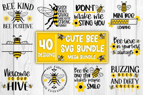 Cute Bee SVG Mega Bundle Honey Bee SVG Bumble Bee SVG Bee Quotes Bundle SVG Whistlepig Designs 