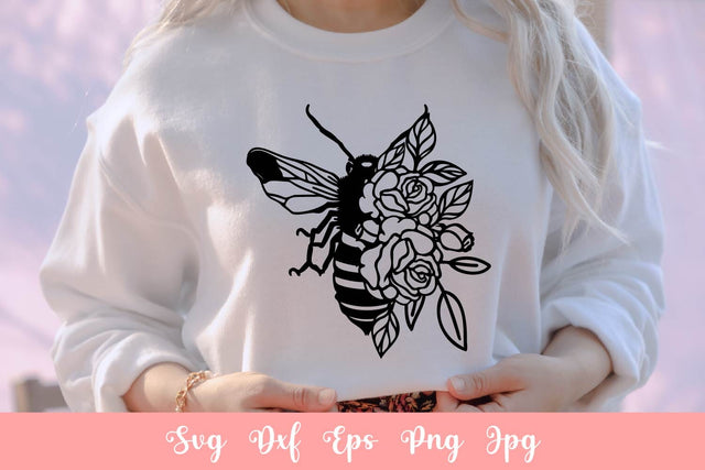 Cute Bee With Flowers SVG File Free For Commercial Use SVG Sintegra 