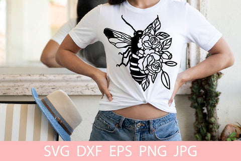 Cute Bee With Flowers SVG File Free For Commercial Use SVG Sintegra 