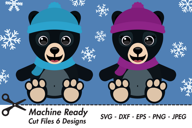 Cute Black Bears With Snowflakes | Woodland Winter SVG SVG Captain Creative 