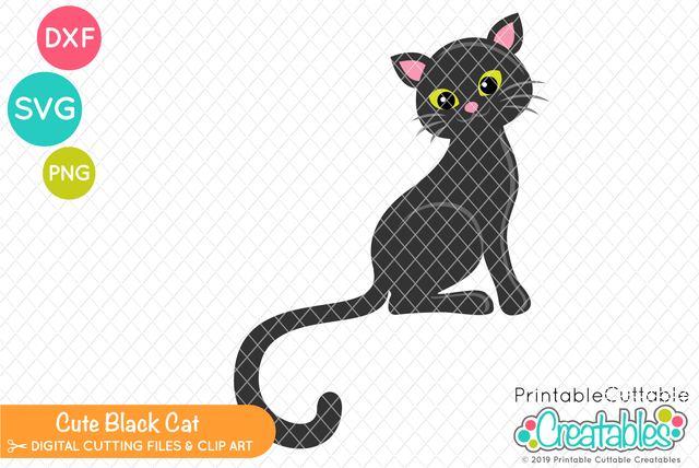 Cute Black Cat SVG SVG Printable Cuttable Creatables 