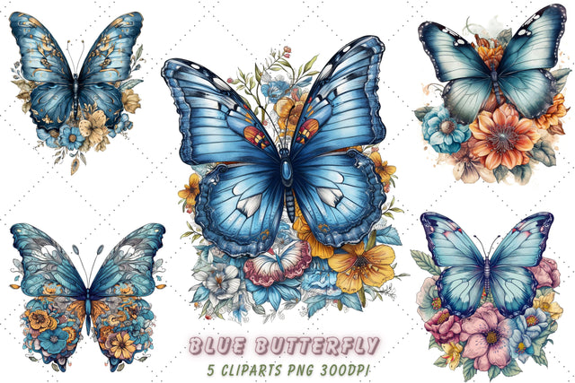 Cute Blue Butterfly Sublimation Clipart Bundle, Sublimation, Cute Blue Butterfly Sublimation FloridPrintables 