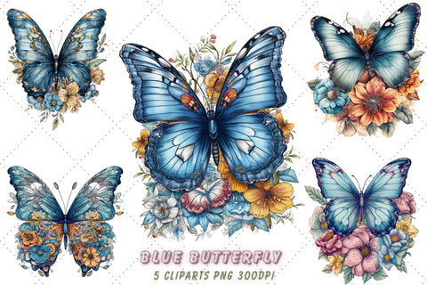 Cute Blue Butterfly Sublimation Clipart Bundle, Sublimation, Cute Blue Butterfly Sublimation FloridPrintables 