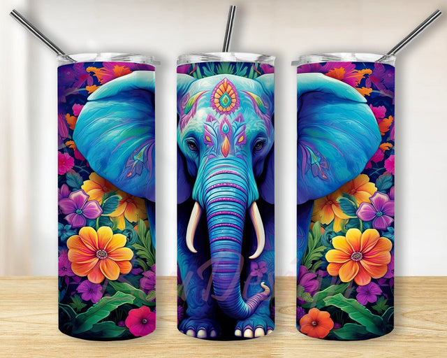 Cute Boho Elephant Flowers 20oz Skinny Tumbler Png, Elephant Flowers Tumbler, Vibrant Colors Tumbler, Colorful Flowers Png, Elephant Tumbler Png, Animal Tumbler Png Sublimation BouDesign 