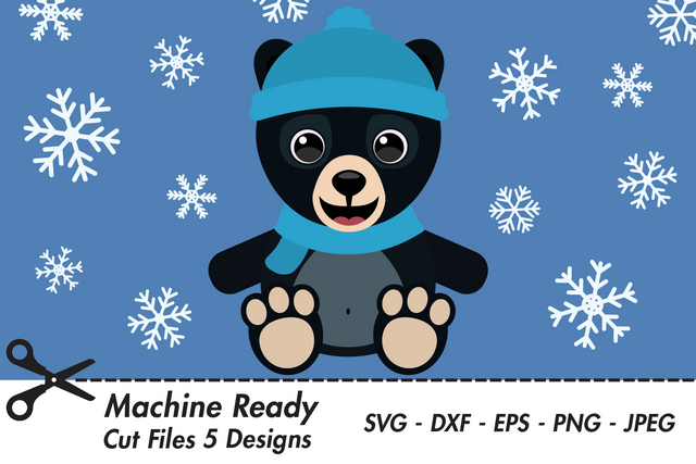 Cute Boy Black Bear With Snowflakes | Woodland Winter SVG SVG Captain Creative 