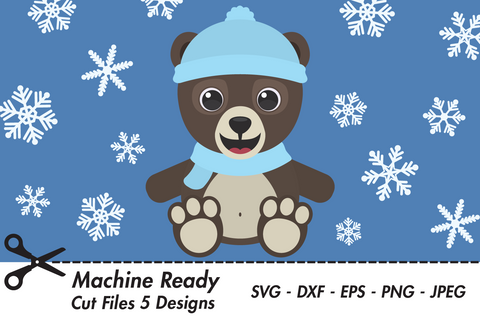 Cute Boy Grizzly Bear With Snowflakes | Woodland Winter SVG SVG Captain Creative 