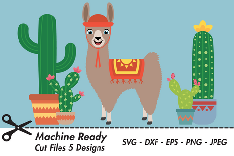 Cute Boy Llama With Cacti | Farm SVG SVG Captain Creative 