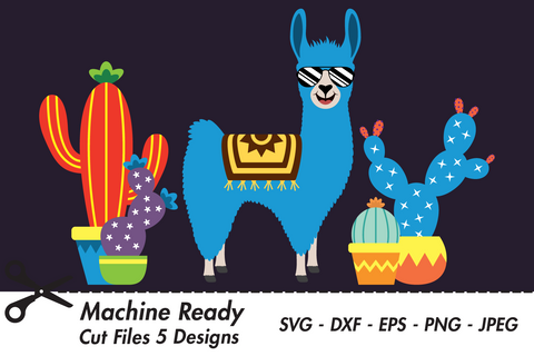 Cute Boy Llama With Shades And Cacti | Farm SVG SVG Captain Creative 