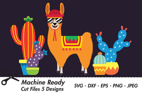 Cute Boy Llama With Shades And Cacti | Farm SVG SVG Captain Creative 