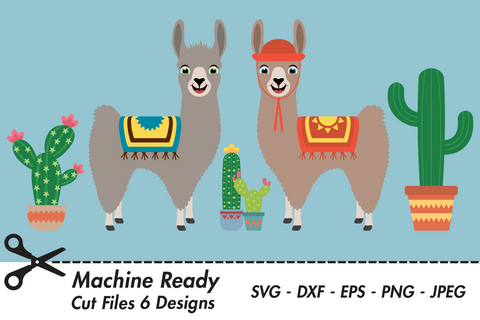 Cute Boy Llamas With Cacti | Farm SVG SVG Captain Creative 