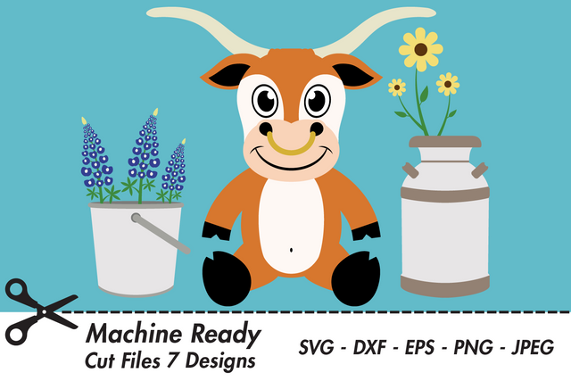 Cute Boy Longhorn With Flowers | Farm SVG SVG Captain Creative 