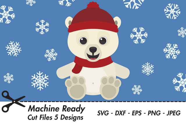 Cute Boy Polar Bear With Snowflakes | Woodland Winter SVG SVG Captain Creative 