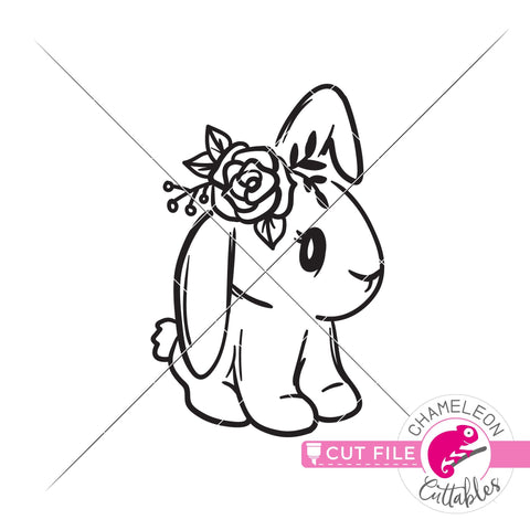 Cute bunny girl drawing with flowers - Easter design - SVG PNG DXF EPS JPEG SVG Chameleon Cuttables 