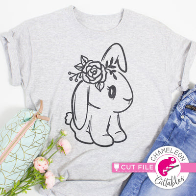 Cute bunny girl drawing with flowers - Easter design - SVG PNG DXF EPS JPEG SVG Chameleon Cuttables 