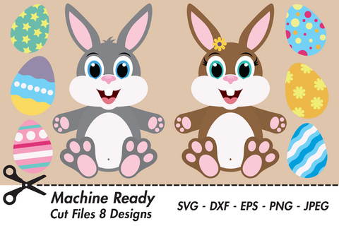 Cute Bunny Rabbits With Easter Eggs | Easter SVG SVG Captain Creative 
