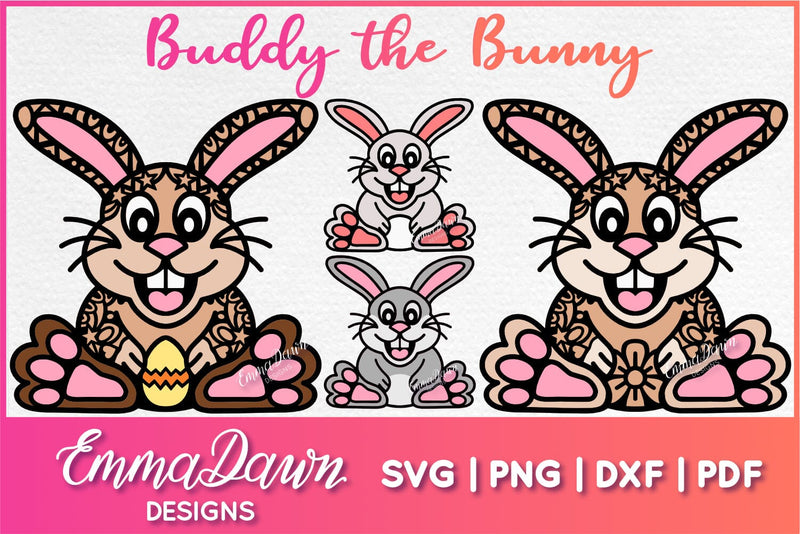 Cute Bunny SVG, Mandala Bunny SVG SVG Emma Dawn Designs 