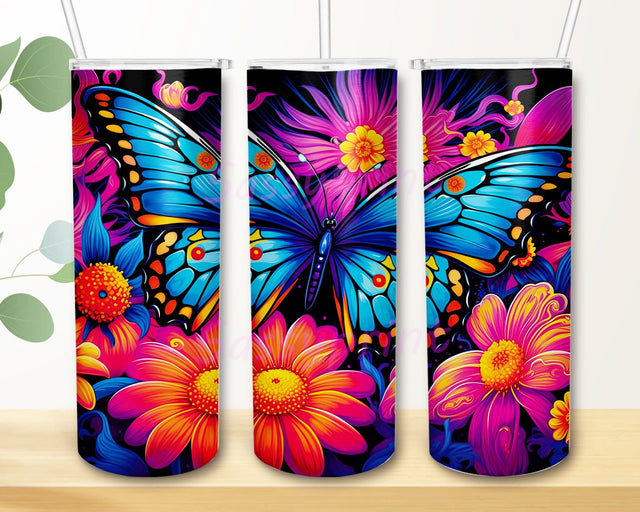 Cute Butterfly Daisies Flowers 20oz Skinny Tumbler Png, Colorful Flowers Tumbler, Vibrant Colors Tumbler, Flower Tumbler Design, Daisy Tumbler, Butterfly Flower Sublimation sassyprint 