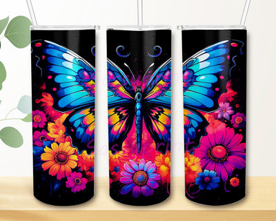 Cute Butterfly Daisies Flowers 20oz Skinny Tumbler Png, Colorful Flowers Tumbler, Vibrant Colors Tumbler, Flower Tumbler Design, Daisy Tumbler, Butterfly Flower Sublimation sassyprint 