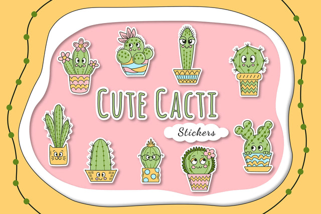 Cute cacti stickers Sublimation Rin Green 