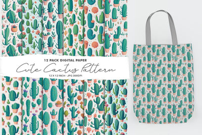Cute Cactus Digital Paper Seamless Pattern Digital Pattern artnoy 